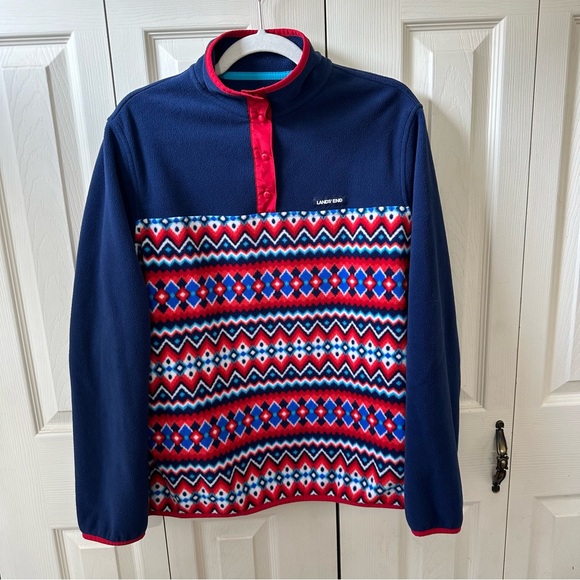 Lands End Women’s Size Large Heritage Quarter Snap Fleece Pullover Sweater Top - Picture 2 of 12